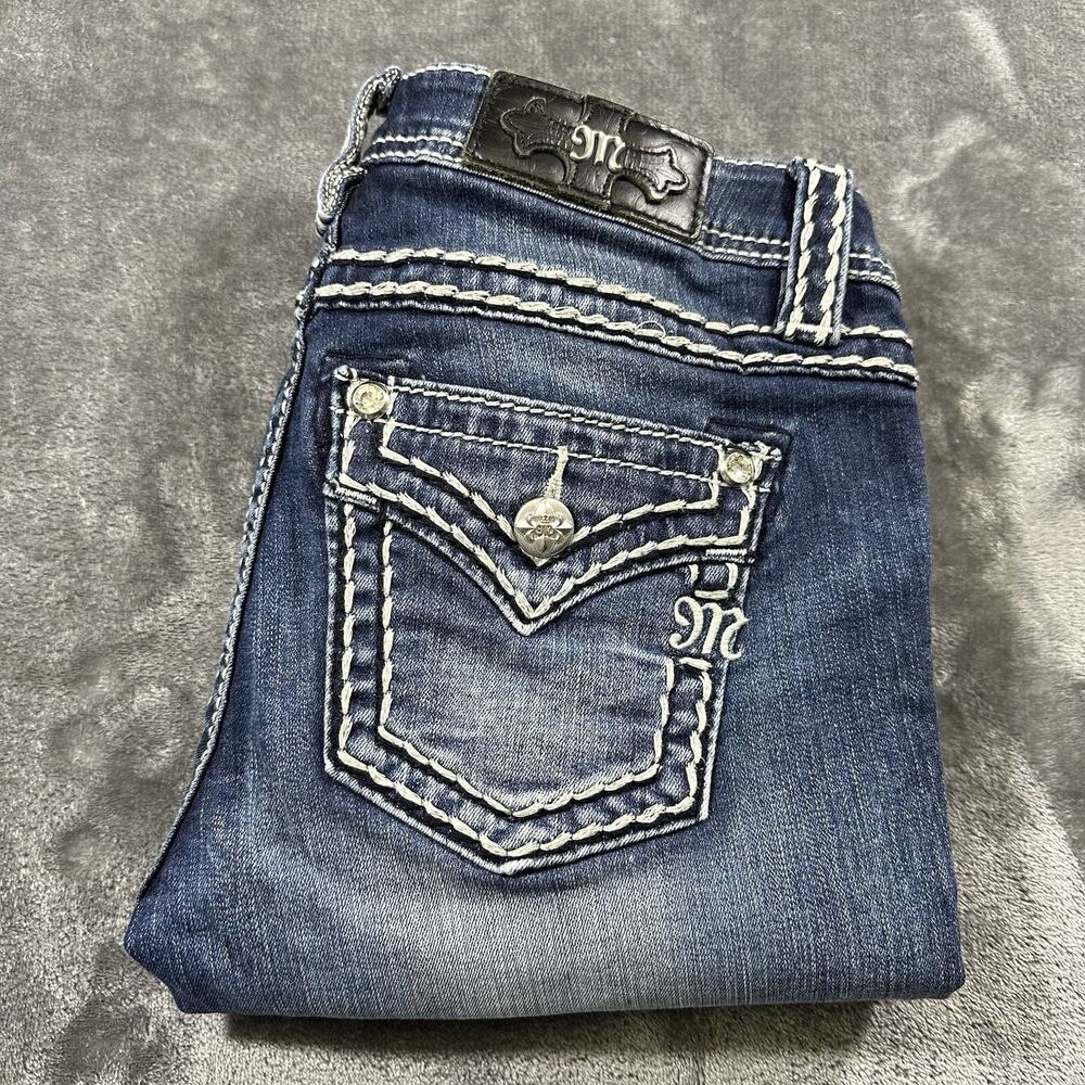 Miss Me Women's Dark Blue Boot Cut Jeans with White Contrast Stitching